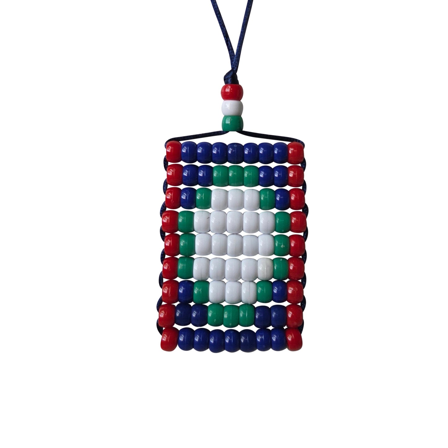 Belize Flag Car Danglers. Mini Beaded Flag 2.5" x 3". Adjustable.