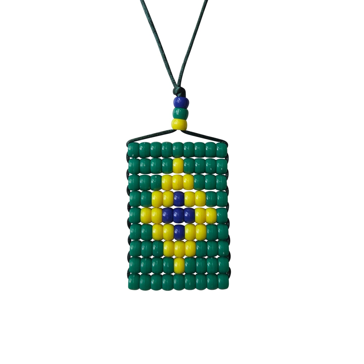 Brazil Flag Car Danglers. Mini Beaded Flag 2.5" x 3". Adjustable.