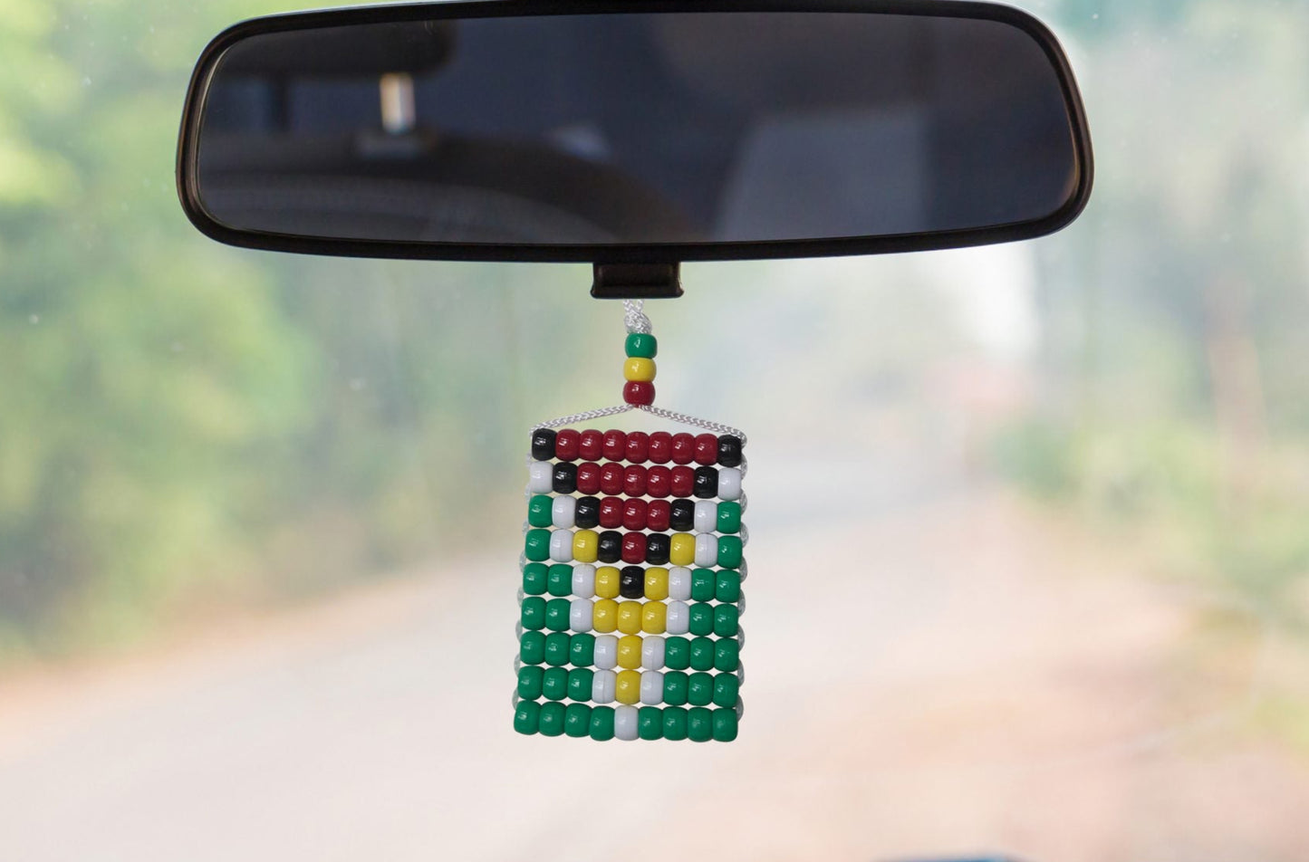 Guyana Flag Car Danglers. Mini Beaded Flag 2.5" x 3". Adjustable.