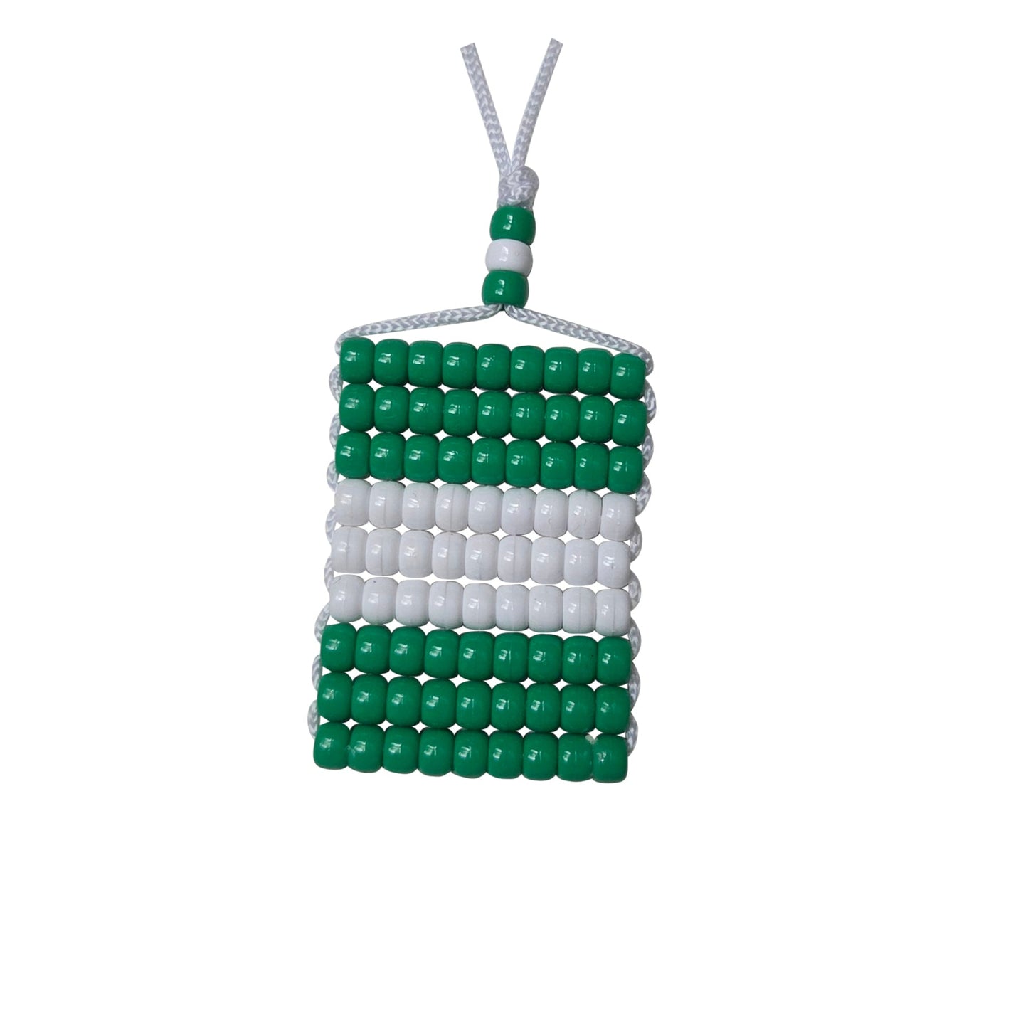 Nigeria Flag Car Danglers. Mini Beaded Flag 2.5" x 3". Adjustable.