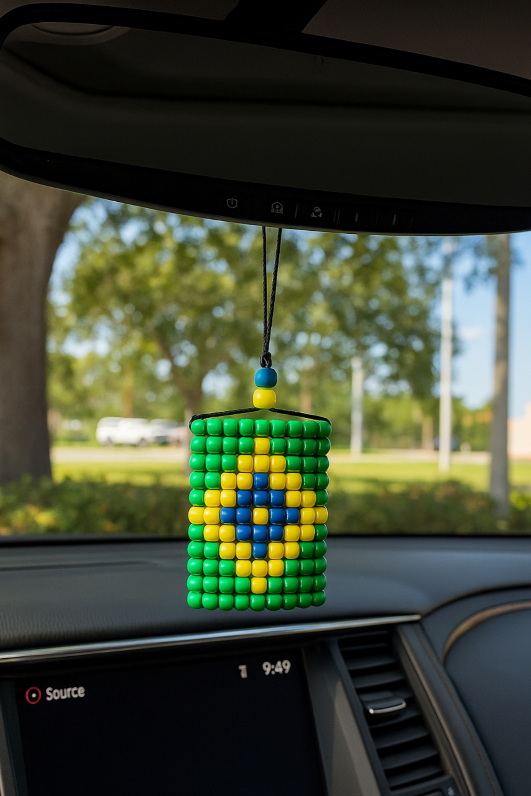 Brazil Flag Car Danglers. Mini Beaded Flag 2.5" x 3". Adjustable.