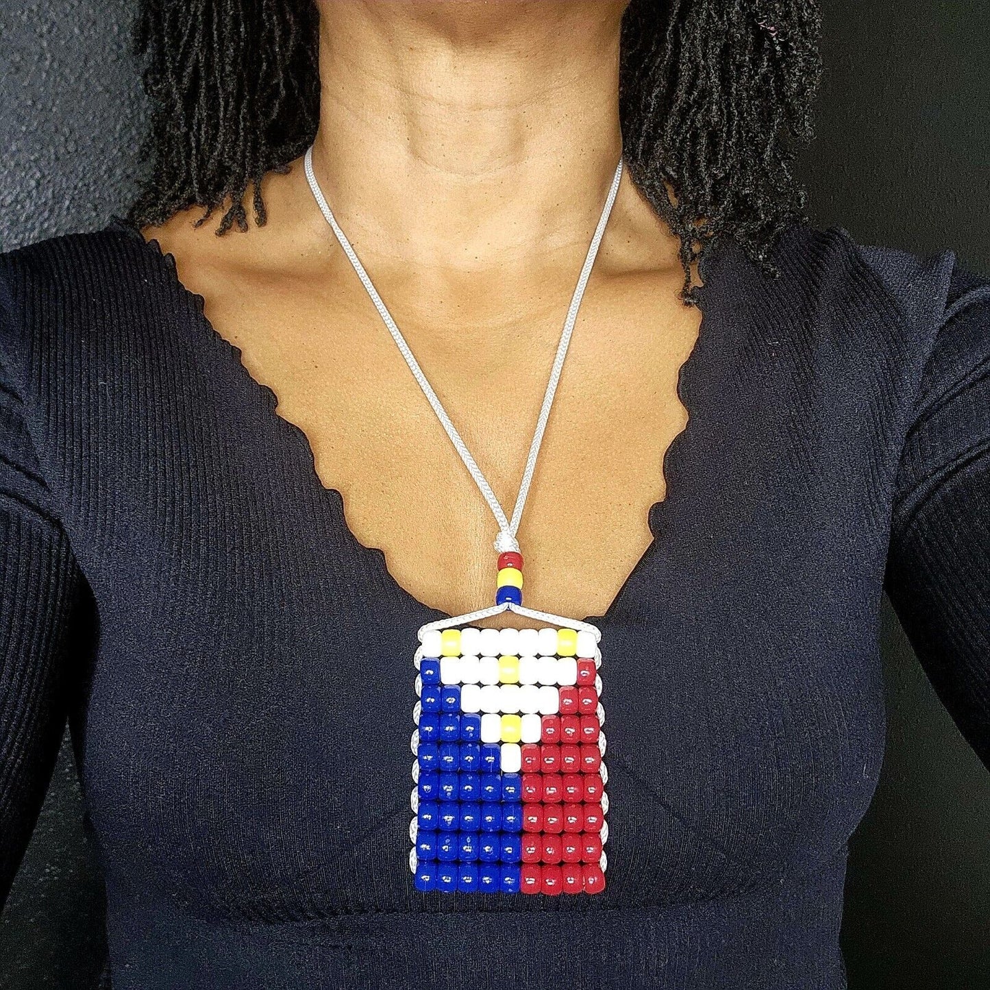Philippines Flag Car Mirror Danglers/Necklace. Mini Beaded Flag 2.5" x 3".