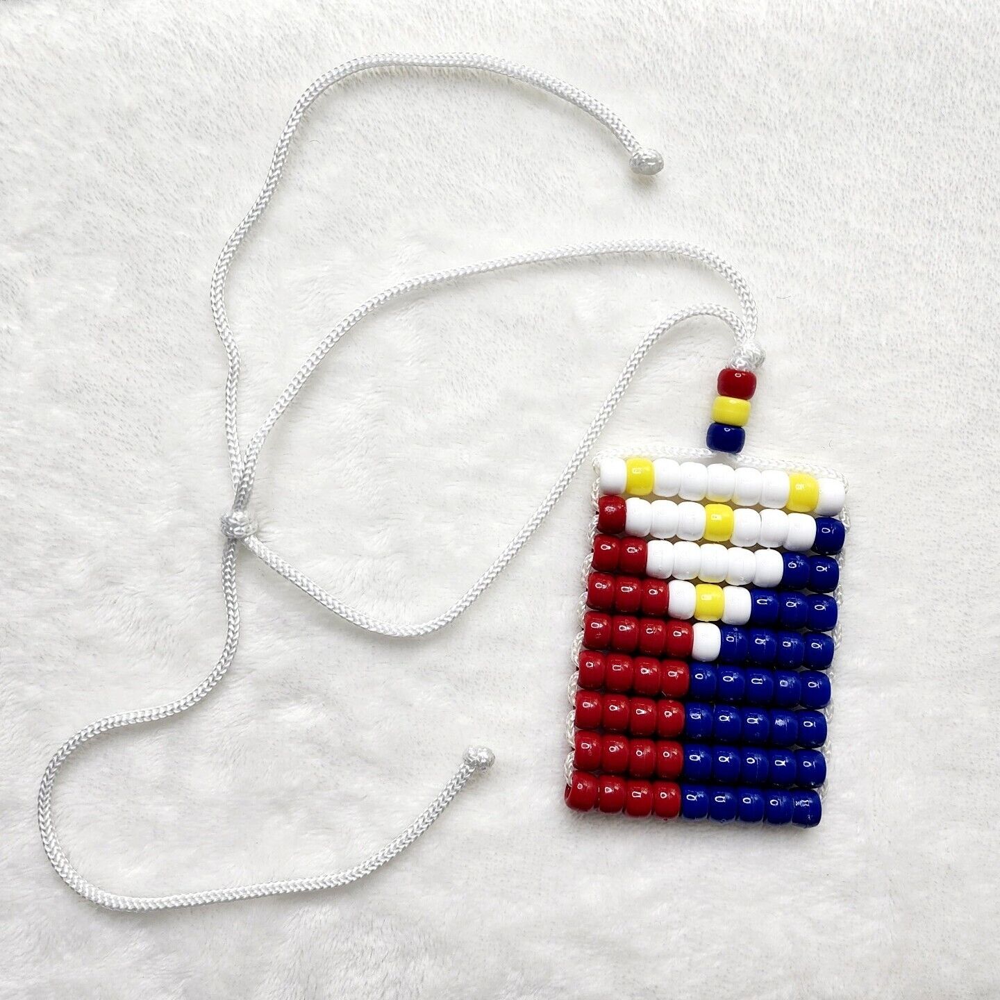 Philippines Flag Car Mirror Danglers/Necklace. Mini Beaded Flag 2.5" x 3".