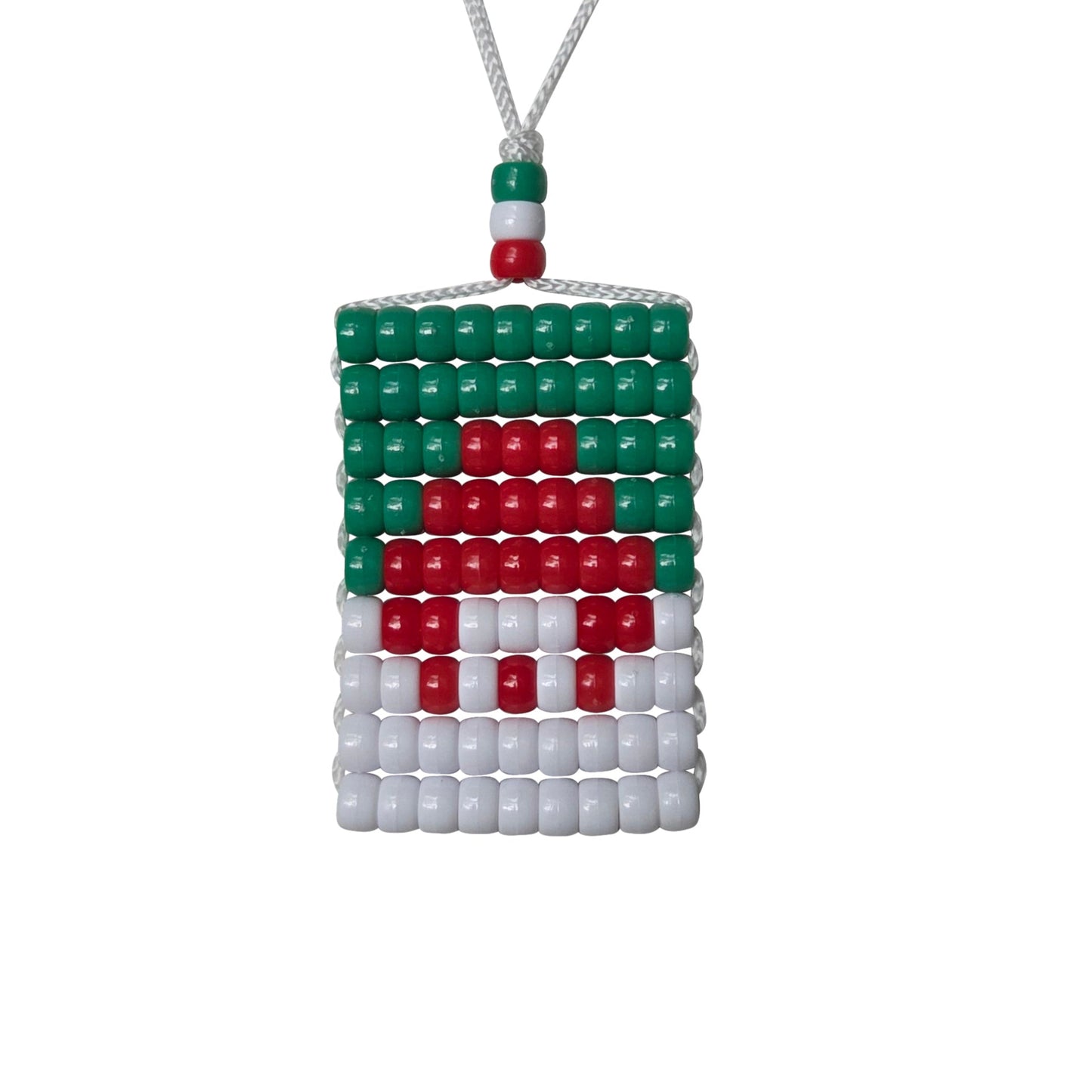 Algeria Flag Car Danglers. Mini Beaded Flag 2.5" x 3". Adjustable.
