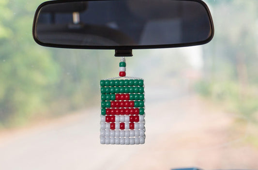 Algeria Flag Car Danglers. Mini Beaded Flag 2.5" x 3". Adjustable.