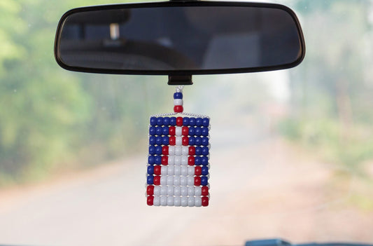 American Samoa Flag Car Danglers. Mini Beaded Flag 2.5" x 3". Adjustable.