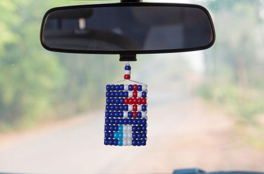 Anguilla Flag Car Danglers. Mini Beaded Flag 2.5" x 3". Adjustable.