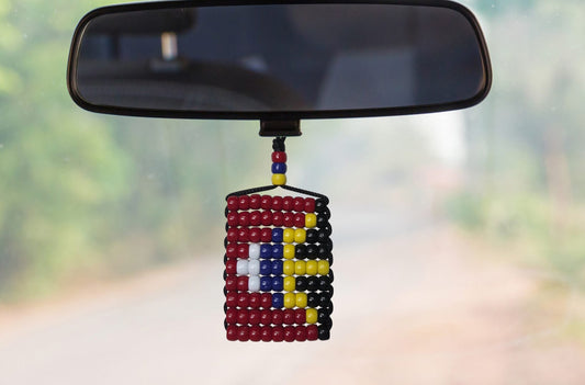 Antigua Flag Car Danglers. Mini Beaded Flag 2.5" x 3". Adjustable.