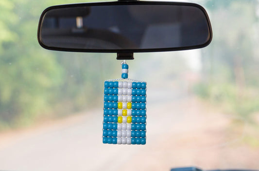 Argentina Flag Car Danglers. Mini Beaded Flag 2.5" x 3". Adjustable.