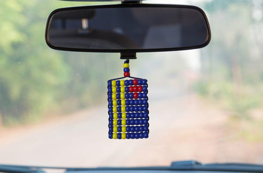 Aruba Flag Car Danglers. Mini Beaded Flag 2.5" x 3". Adjustable.