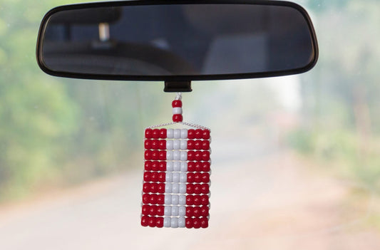 Austria Flag Car Danglers. Mini Beaded Flag 2.5" x 3". Adjustable.