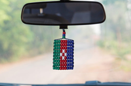 Azerbaijan Flag Car Danglers. Mini Beaded Flag 2.5" x 3". Adjustable.