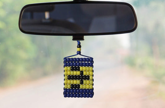 Barbados Flag Car Danglers. Mini Beaded Flag 2.5" x 3". Adjustable.