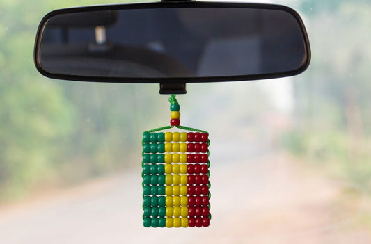Guinea Flag Car Danglers. Mini Beaded Flag 2.5" x 3". Adjustable.