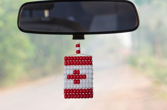 Canada Flag Car Danglers. Mini Beaded Flag 2.5" x 3". Adjustable.