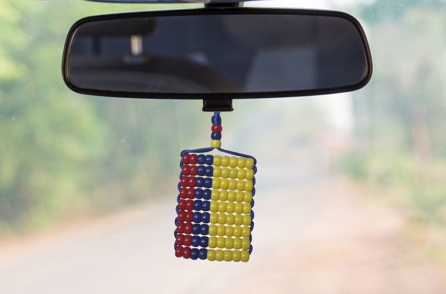 Colombia Flag Car Danglers. Mini Beaded Flag 2.5" x 3". Adjustable.