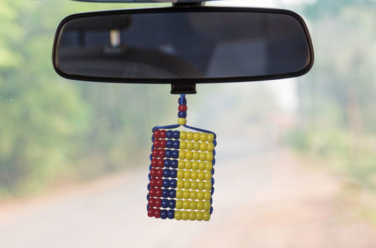 Colombia Flag Car Danglers. Mini Beaded Flag 2.5" x 3". Adjustable.