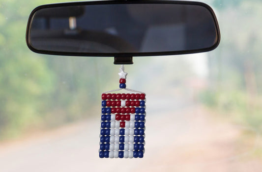 Cuba Flag Car Danglers. Mini Beaded Flag 2.5" x 3". Adjustable.