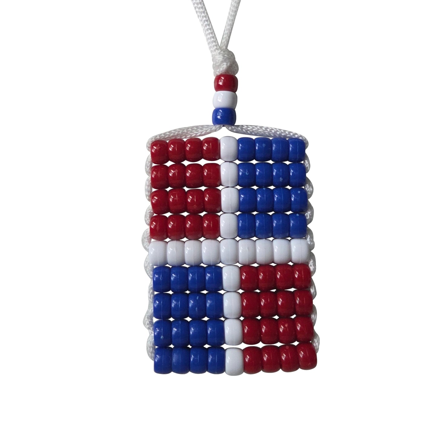 Dominican Republic Flag Car Danglers. Mini Beaded Flag 2.5" x 3". Adjustable.