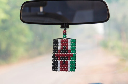 Kenya Flag Car Danglers. Mini Beaded Flag 2.5" x 3". Adjustable.