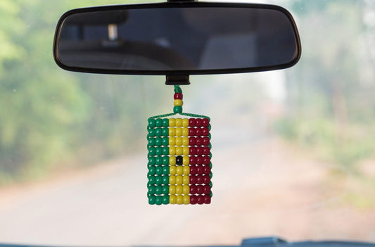 Ghana Flag Car Danglers. Mini Beaded Flag 2.5" x 3". Adjustable.