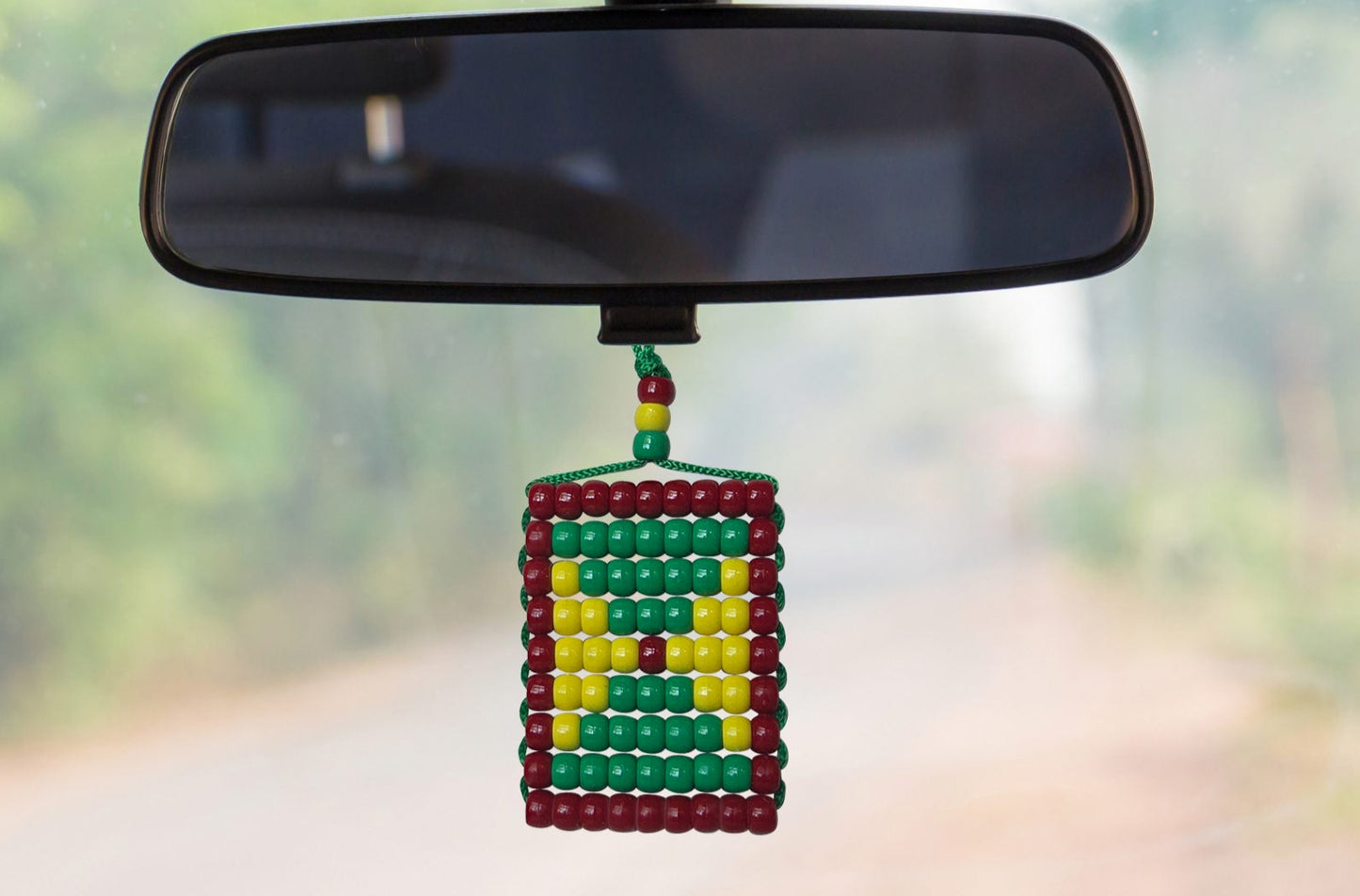 Grenada Flag Car Danglers. Mini Beaded Flag 2.5" x 3". Adjustable.