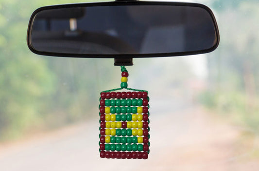 Grenada Flag Car Danglers. Mini Beaded Flag 2.5" x 3". Adjustable.