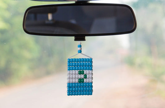 Guatemala Flag Car Danglers. Mini Beaded Flag 2.5" x 3". Adjustable.