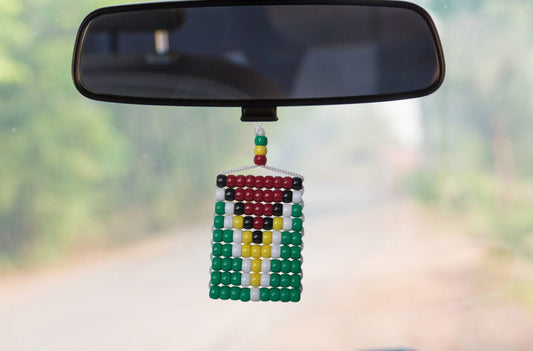 Guyana Flag Car Danglers. Mini Beaded Flag 2.5" x 3". Adjustable.
