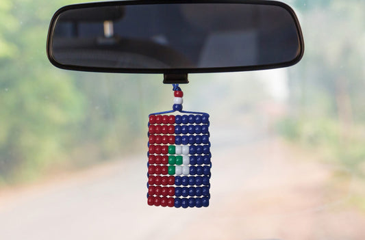 Haiti Flag Car Danglers. Mini Beaded Flag 2.5" x 3". Adjustable.