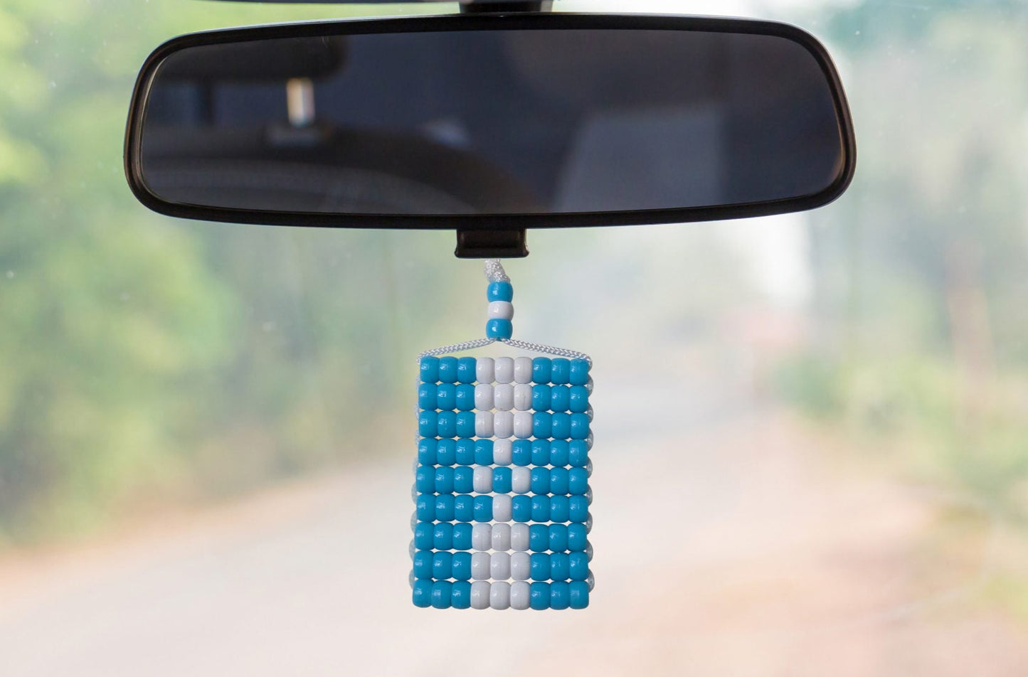 Honduras Flag Car Danglers. Mini Beaded Flag 2.5" x 3". Adjustable.