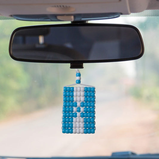 Honduras Flag Car Danglers. Mini Beaded Flag 2.5" x 3". Adjustable.