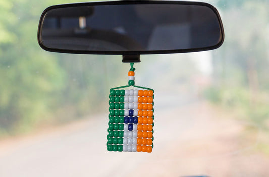 India Flag Car Danglers. Mini Beaded Flag 2.5" x 3". Adjustable.