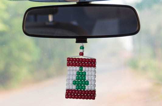 Lebanon Flag Car Danglers. Mini Beaded Flag 2.5" x 3". Adjustable.