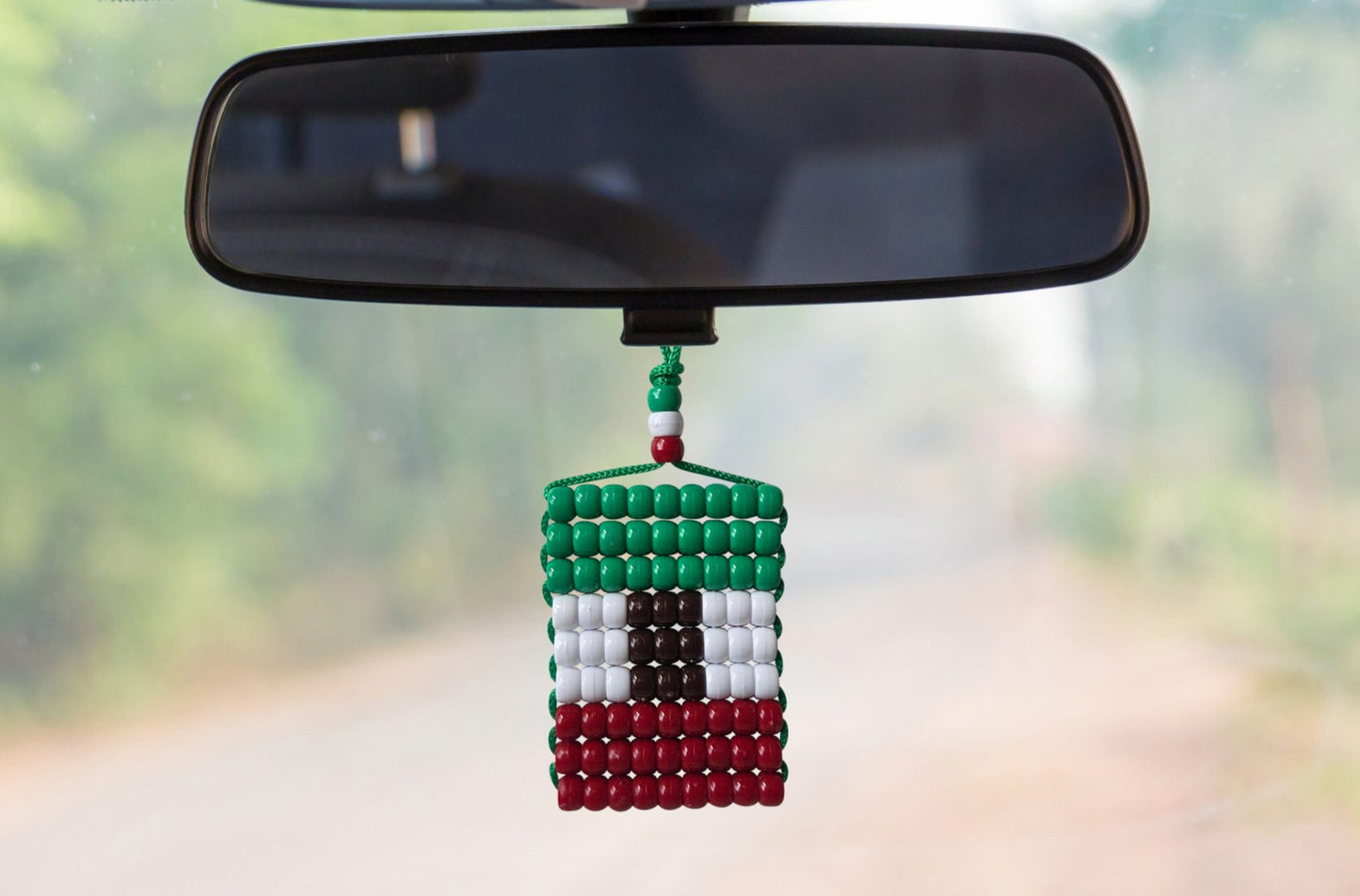 Mexico Flag Car Danglers. Mini Beaded Flag 2.5" x 3". Adjustable.
