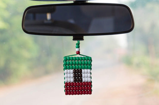 Mexico Flag Car Danglers. Mini Beaded Flag 2.5" x 3". Adjustable.