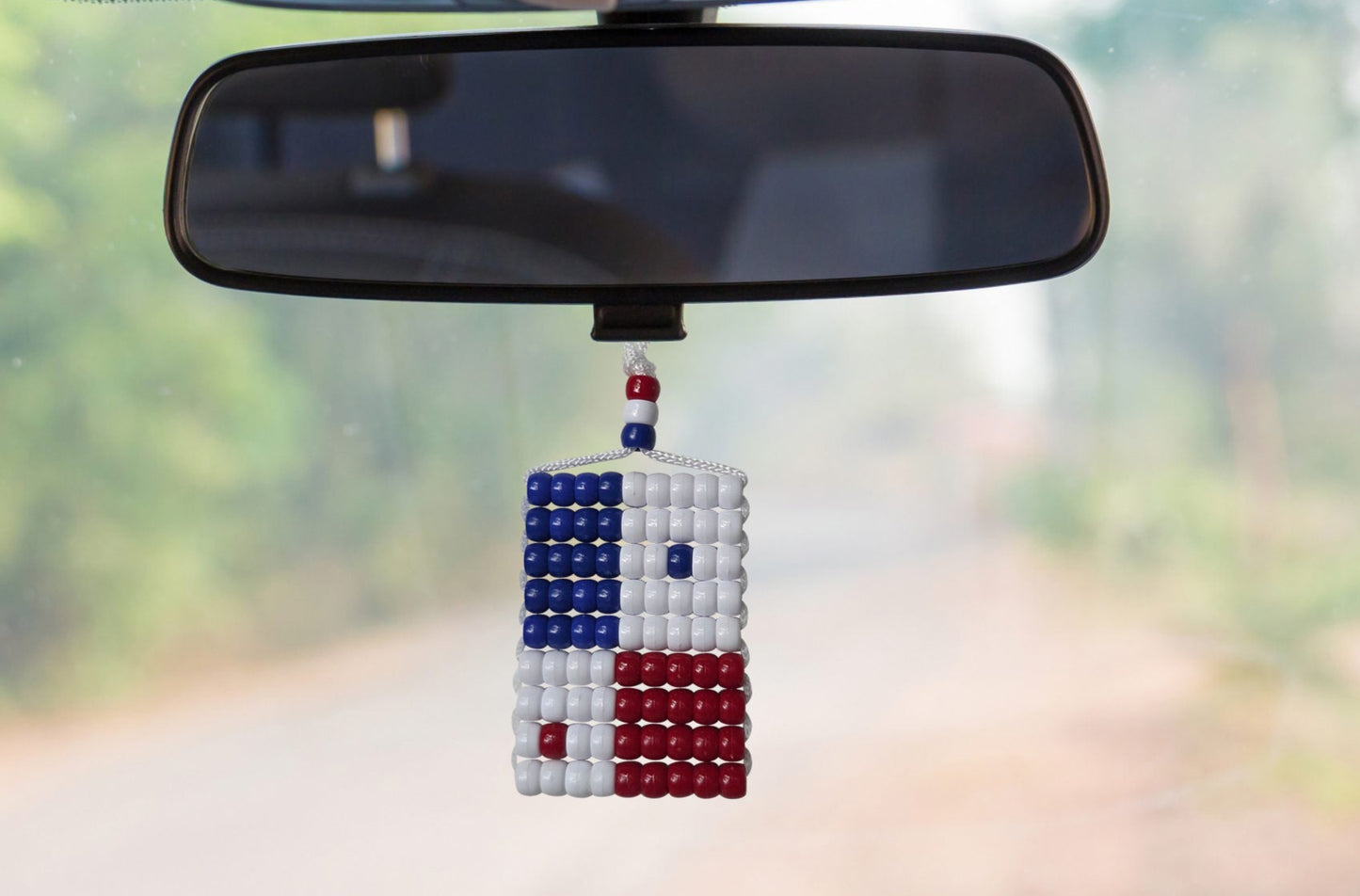 Panama Flag Car Danglers. Mini Beaded Flag 2.5" x 3". Adjustable.