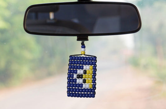 Saint Lucia Flag Car Danglers. Mini Beaded Flag 2.5" x 3". Adjustable.