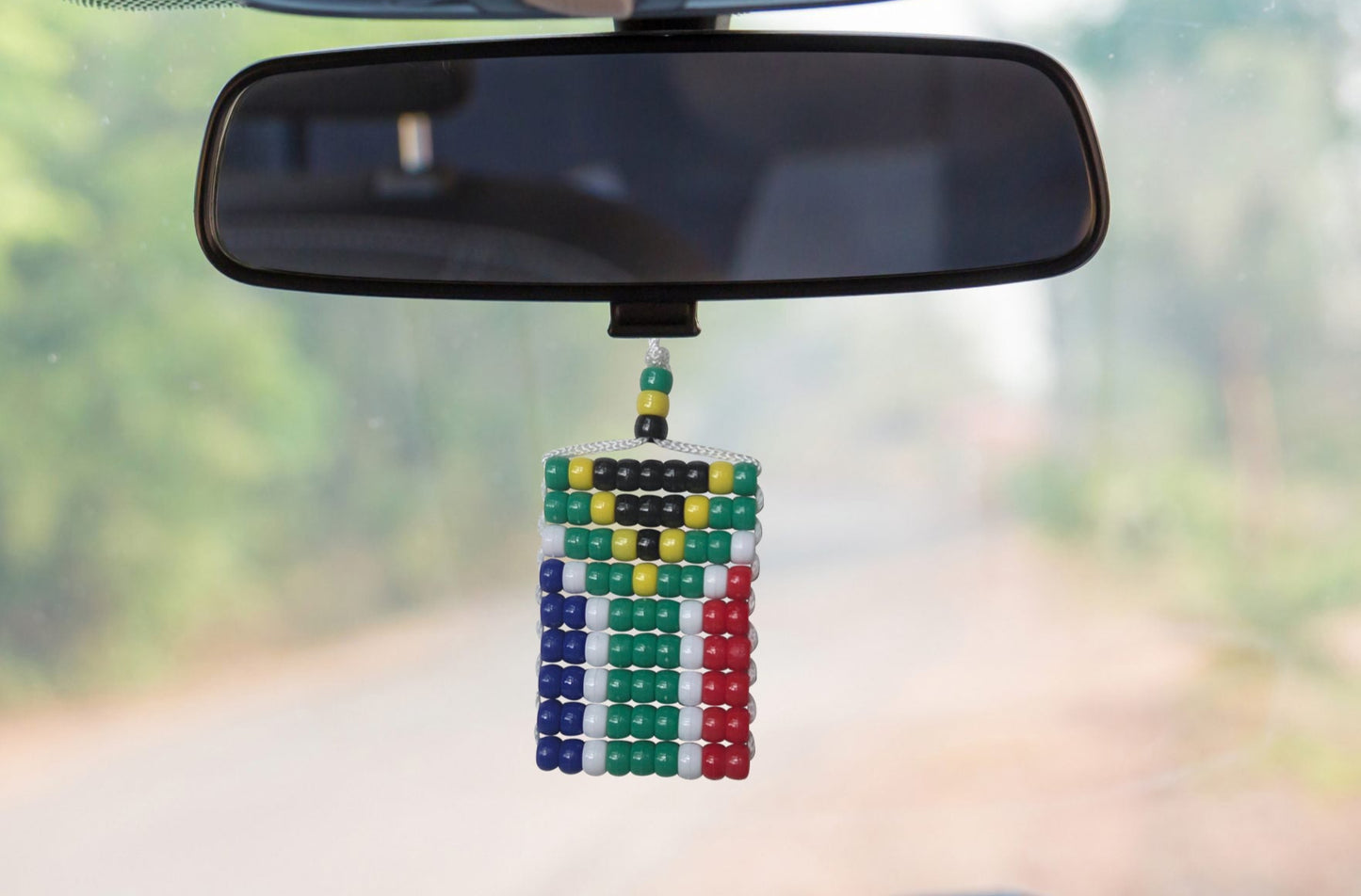 South Africa Flag Car Danglers. Mini Beaded Flag 2.5" x 3". Adjustable.