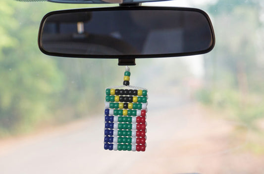 South Africa Flag Car Danglers. Mini Beaded Flag 2.5" x 3". Adjustable.