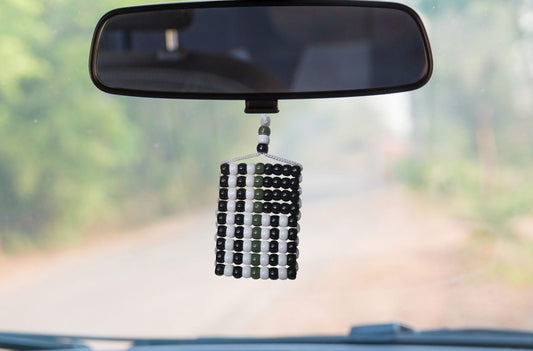 Thin Green Line (USA Military) Hero Flag Car Danglers. Mini Beaded Flag 2.5" x 3". Adjustable.