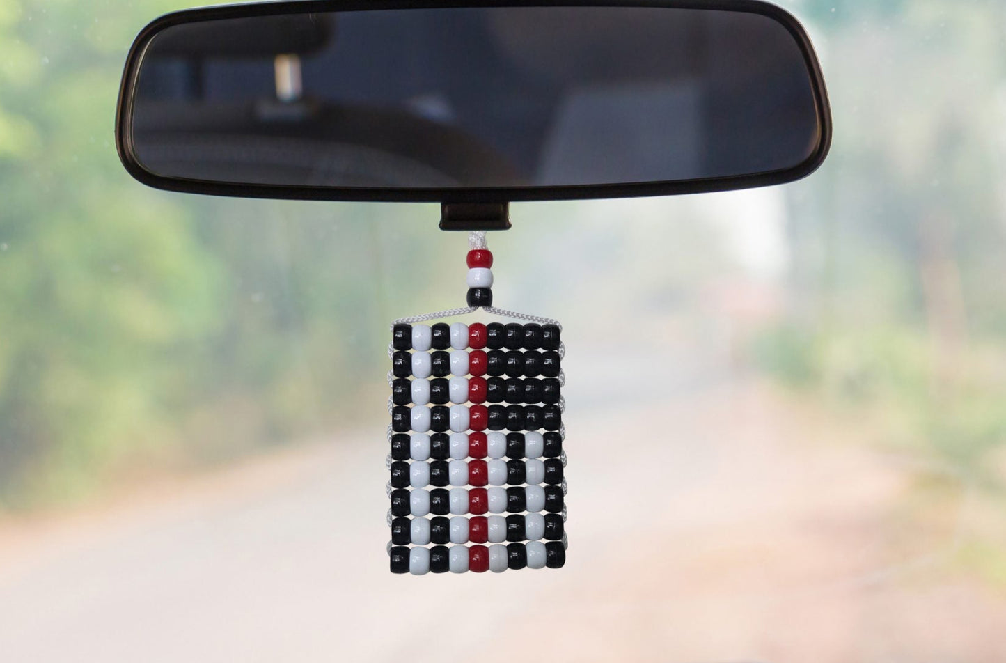 Thin Red Line (USA Paramedics) Hero Flag Car Danglers. Mini Beaded Flag 2.5" x 3". Adjustable.