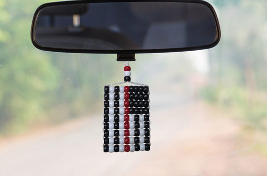 Thin Red Line (USA Paramedics) Hero Flag Car Danglers. Mini Beaded Flag 2.5" x 3". Adjustable.
