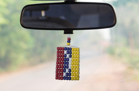 Venezuela Flag Car Danglers. Mini Beaded Flag 2.5" x 3". Adjustable.