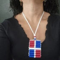 Dominican Republic Flag Car Danglers. Mini Beaded Flag 2.5" x 3". Adjustable.